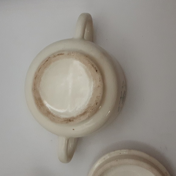 Vintage Scio Pottery Provincial Green Rooster Weather Vane Creamer & Sugar Bowl - Picture 9 of 12